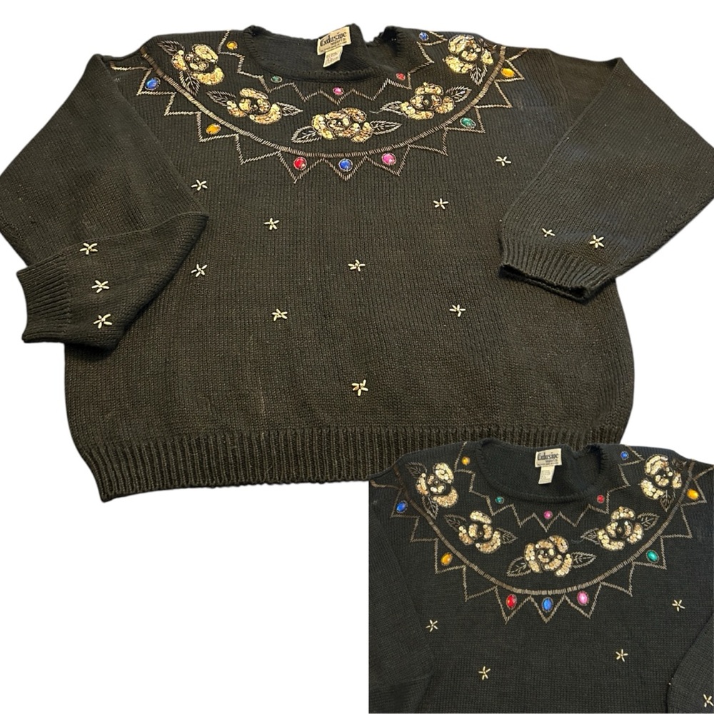 90s Vintage Sequin and Gem Embellished Christmas Holiday Sweater